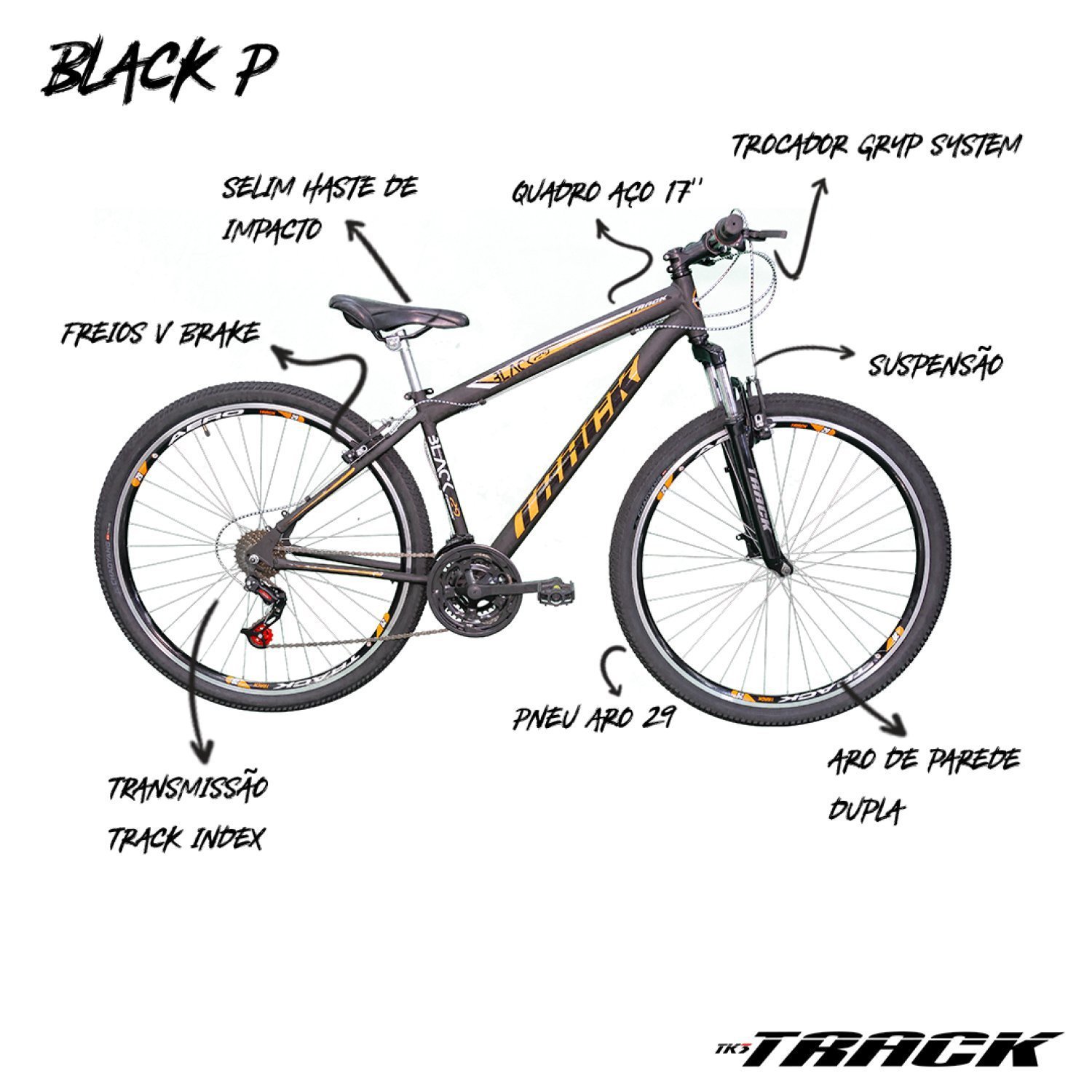 Bicicleta A29 Black MTB 21V com Suspensão Dianteira TK3 Track - 8