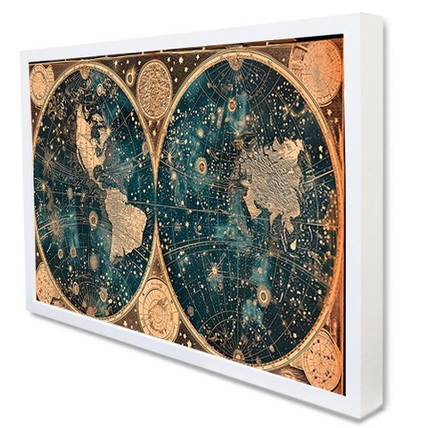 Quadro Decorativo Mapa Estrelar em Moldura Caixa Tacolado Moldura Caixa 3cm Branca sem Vidro 20 X 30