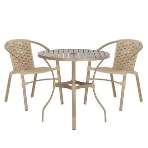 Jogo 2 Cadeiras Corda Nautica Floripa e Mesa Tampo Ripado Aluminio Roma 1,00 M Varanda Jardim Area