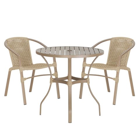 Jogo 2 Cadeiras Corda Nautica Floripa e Mesa Tampo Ripado Aluminio Roma 1,00 M Varanda Jardim Area