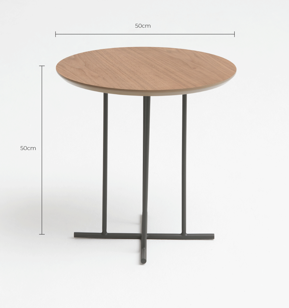 Mesa de Apoio X - Tampo Nogueira Natural - Base Aço Carbono - Altura 50cm - 5