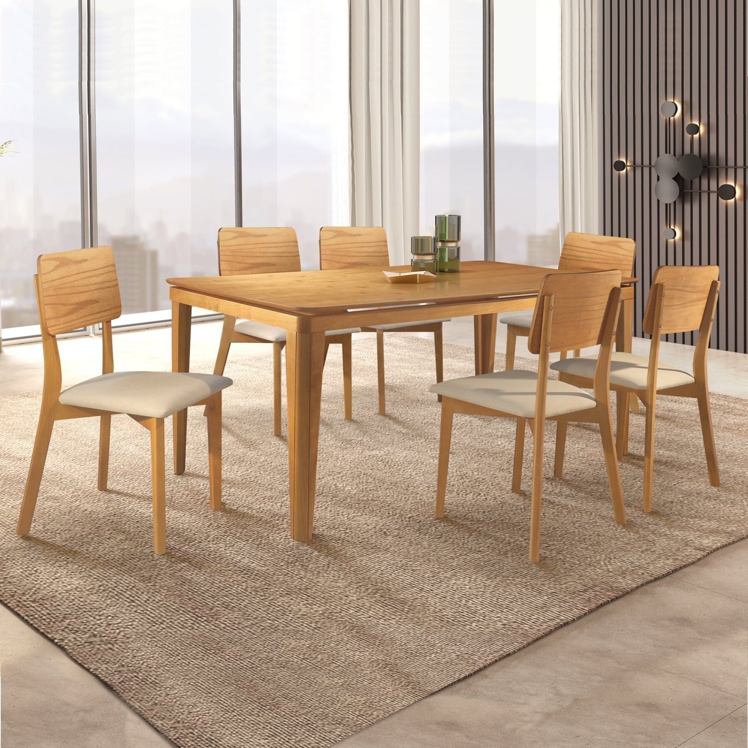 Conjunto Sala de Jantar Mesa 180cm com 6 Cadeiras Rubi  - 1