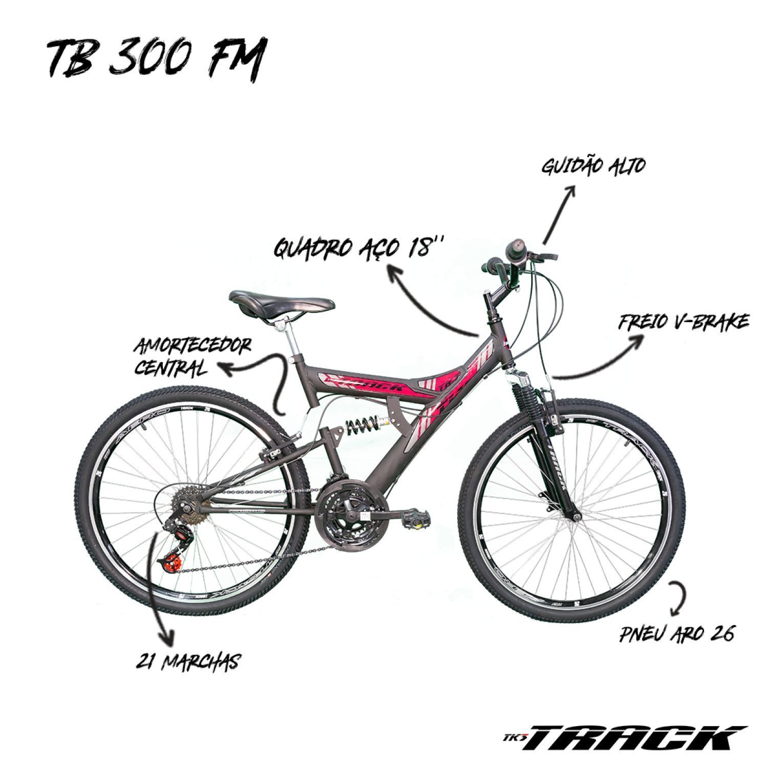 Bicicleta A26 Tb300xs MTB 21V com Dupla Suspensão TK3 Track - 6