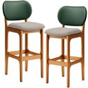 Ver imagem 1 de Kit 2 Banquetas Alta Bar Cozinha Sala Jantar Betta L02 Imbuia Facto Verde Linho Bege - Lyam Decor