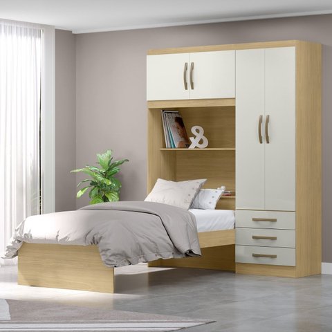 Roupeiro com Cama Lisboa 4 Portas - Castanho/off White