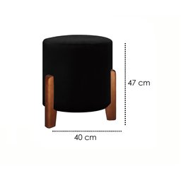 Kit 2 Puff Redondo Luxo Pés em Madeira Luna Veludo Moderno Conforto Penteadeira Cor Preto - 2