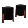 Kit 2 Puff Redondo Luxo Pés em Madeira Luna Veludo Moderno Conforto Penteadeira Cor Preto - 1