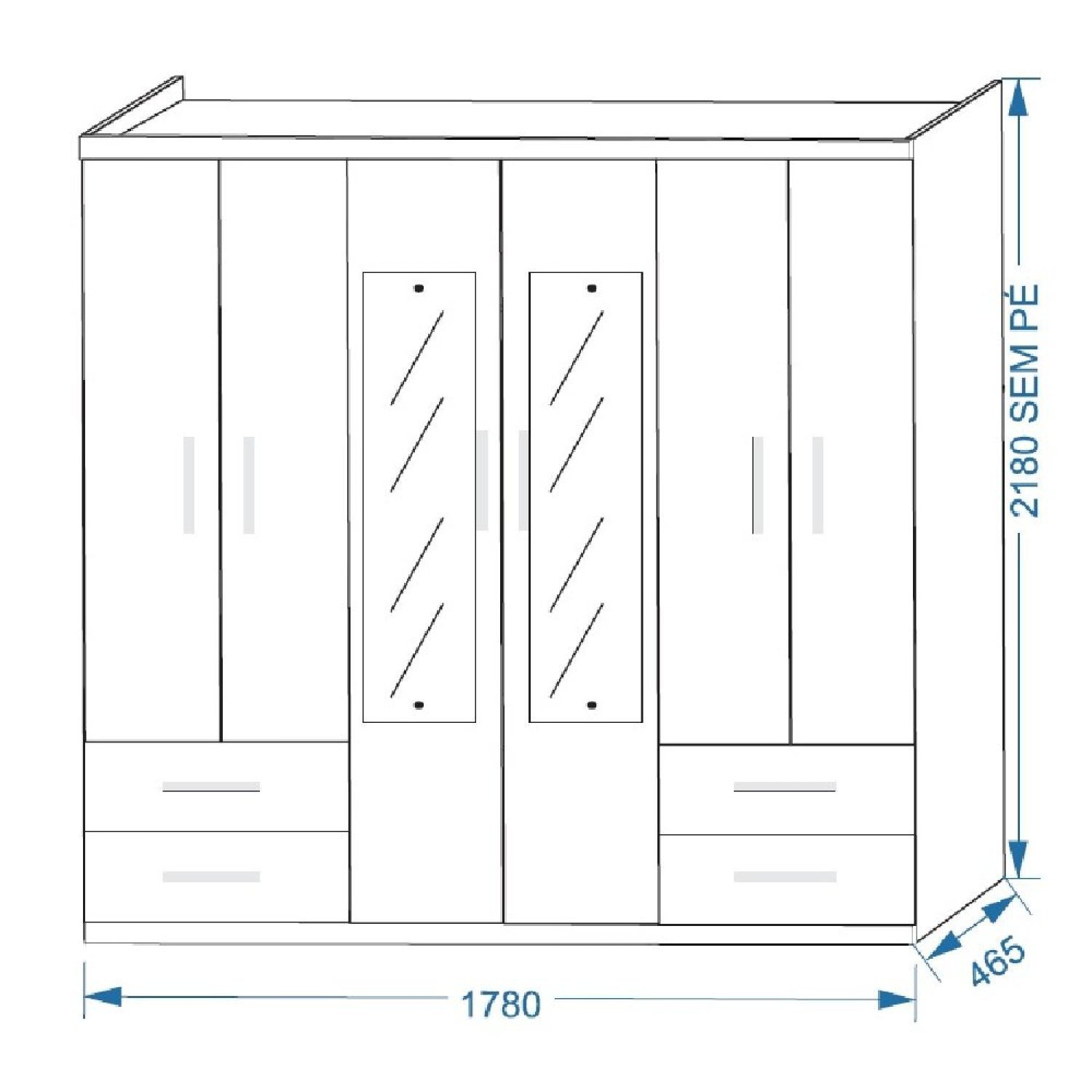 Guarda Roupa Casal Espelhado 6 Portas 4 Gavetas Nice Made Marcs - 4