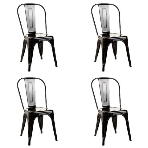 Kit 4 Cadeiras de Jantar Tolix Iron Aço Reforçado Empilhável Garden Life Cor Preto