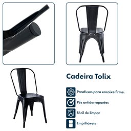 Kit 4 Cadeiras de Jantar Tolix Iron Aço Reforçado Empilhável Garden Life Cor Preto - 3