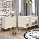 Ver imagem 2 de Jogo de Quarto Infantil Theo Retrô Cômoda 3 Gavetas e Berço Areia Fosco com Pés Amadeirado -
