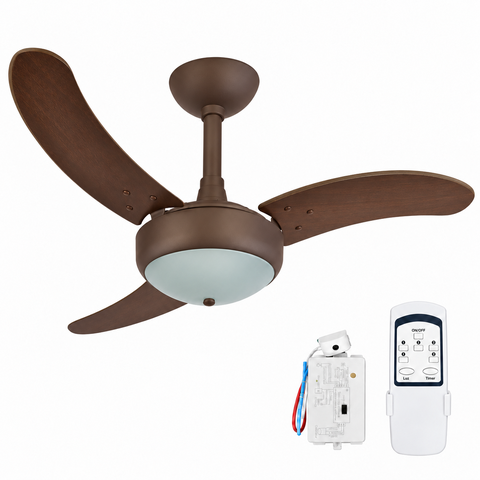 Ventilador de Teto Infinity Lux 2003 Marrom com 3 Pás MDF Tabaco com Controle