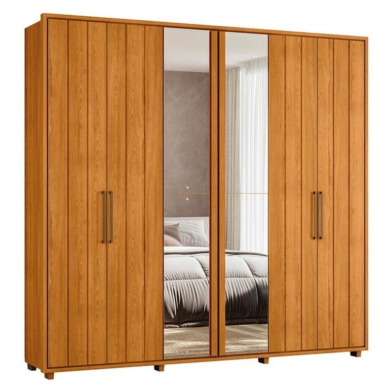 Guarda Roupa Casal Miró Ripado 6 Portas Cinamomo com Espelho - Madetec Guarda Roupa Casal Miró Ripado 6 Portas Cinamomo com Espelho - Madetec