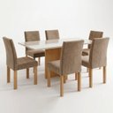 Ver imagem 2 de Conjunto Sala de Jantar 6 Lugares com Tampo de Vidro 160x80cm Marrom Cinamomo/Off White
