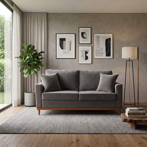 Sofa 2 Lugares Living 1,88 m Base de Madeira México:Veludo Chumbo