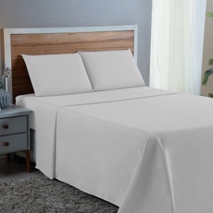 Kit Roupa Cama Casal 100% Algodão 4 Peças Percal 300 Fios Hotel Pousada:branco