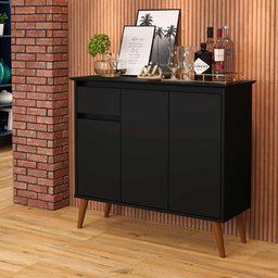 Buffet Veneza 3 Portas 1 Gaveta Pés em Madeira Maciça Preto - Ej Moveis - 1