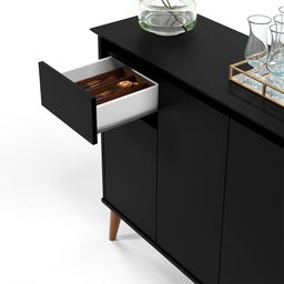 Buffet Veneza 3 Portas 1 Gaveta Pés em Madeira Maciça Preto - Ej Moveis - 3