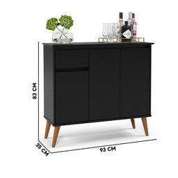 Buffet Veneza 3 Portas 1 Gaveta Pés em Madeira Maciça Preto - Ej Moveis - 4