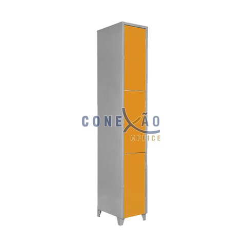 Armário Roupeiro De Aço Vestiário Academia 3 Portas Locker Laranja
