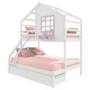Ver imagem 2 de Beliche Casinha com Janela Casal/Solteiro com 02 Gavetas Madeira Maciça Branco/ Rosa Housin