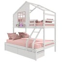 Ver imagem 5 de Beliche Casinha com Janela Casal/Solteiro com 02 Gavetas Madeira Maciça Branco/ Rosa Housin