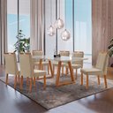 Ver imagem 1 de Conjunto Sala de Jantar Mesa Viena Madeira Maciça 160x90cm Tampo Retângular Vidro Off White com 6 Ca