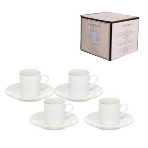 Jg 4 Pçs Xicara Cafe Royal Branca Borda Dourada