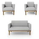 Ver imagem 2 de Conjunto 2 Poltronas e 1 Namoradeira Decorativa Isabella Pés Fixo em Madeira Castanho Linho Cinza G1