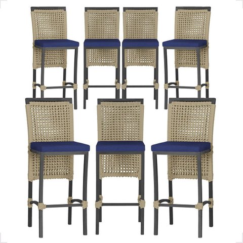 7 Banquetas em Alumínio Roma Preta Corda Náutica Tecido 10