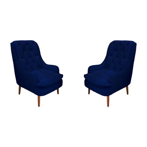 Kit 2 Poltronas Decorativas Lille Suede Azul Marinho - Dominic Decor