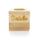 Ver imagem 3 de Porta Vela Quadrado Natal Saúde Madeira e Dourado 7 cm - D’Rossi