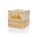 Ver imagem 1 de Porta Vela Quadrado Natal Saúde Madeira e Dourado 7 cm - D’Rossi