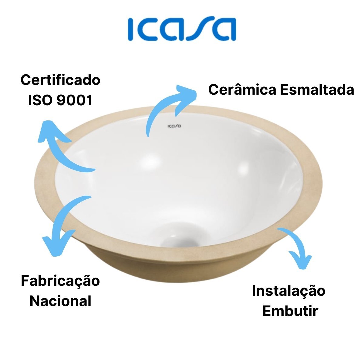 Cuba de Embutir Redonda 31cm Louça Pia Banheiro Lavabo Icasa - 3