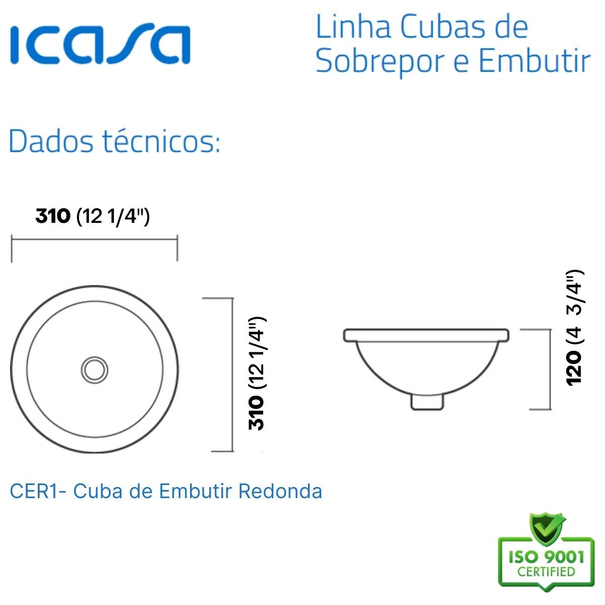 Cuba de Embutir Redonda 31cm Louça Pia Banheiro Lavabo Icasa - 2