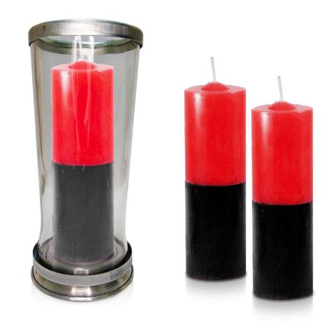 Kit Copo Suporte Vidro para Vela + 3 Velas Votivas 7 Dias Bicolor Vermelha-preta 250g