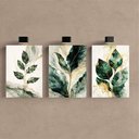 Ver imagem 4 de Kit 3 Quadro Decorativo Folhas Botânico Dourado Marmorizado Luxo 28x20cm