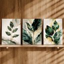 Ver imagem 3 de Kit 3 Quadro Decorativo Folhas Botânico Dourado Marmorizado Luxo 28x20cm