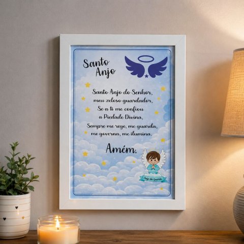 Quadro Santo Anjo do Senhor Menino Azul: Proteção Divina!:Branca