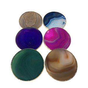 Botões Porta Copos Pedras Ágatas Com Banho Dourado - 6 Un