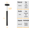 Kit 2 Pendente Tubo Palito 45cm - Preto + Lampada Led 4w - 2