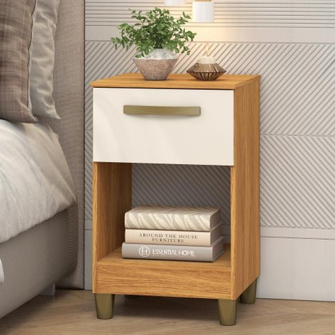 Mesa de Cabeceira 40cm Prada MC210 com 1 Gaveta e 1 Nicho Cinamomo/Off White Fellicci Móveis