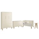 Ver imagem 1 de Dormitório Infantil Theo Retrô 3 Portas, Cômoda 1 Porta, Berço e Mesa de Apoio Areia Fosco com P