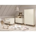 Ver imagem 2 de Dormitório Infantil Theo Retrô 3 Portas, Cômoda 1 Porta, Berço e Mesa de Apoio Areia Fosco com P