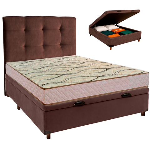 Kit Cama Box Bau + Cabeceira + Colchão Casal D33 - Maxsono - Paropas