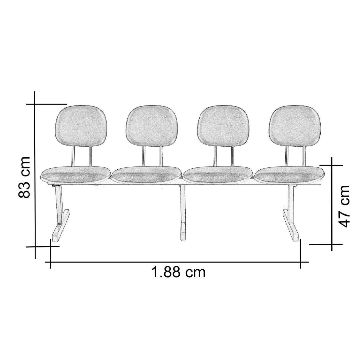 Cadeira Longarina 4 Lugares Estofada Ecoflex - 6