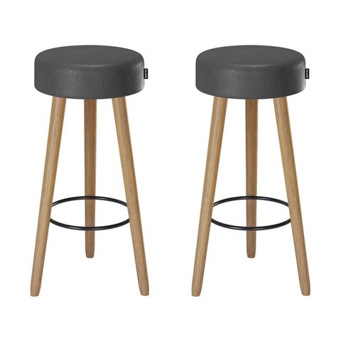 Kit 2 Banquetas Couro Sintético e Madeira Maciça Londres Preto/Marrom