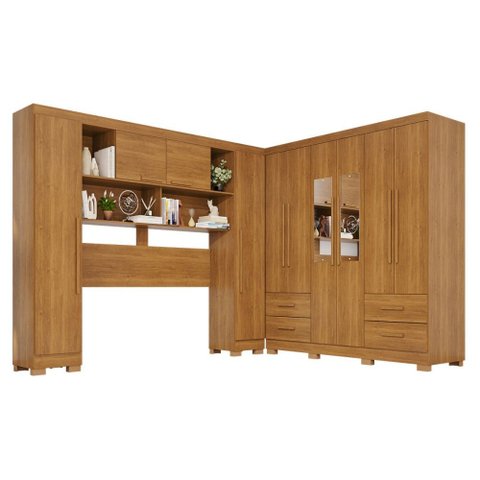 Guarda-roupa Casal Modulado Andorra 10 Portas 4 Gavetas com Pés e Espelho Cinamomo - Pnr Móveis