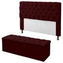 Ver imagem 1 de Kit Cabeceira + Calçadeira Baú Mirage Casal 140cm Vermelho Bordo - LM DECOR