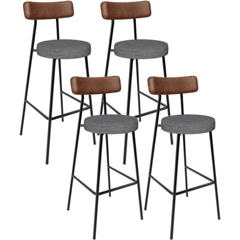 Kit 4 Banqueta Alta Cozinha Sala Jantar Milão L02 Couríssimo Marrom Linho Cinza Escuro - Lyam